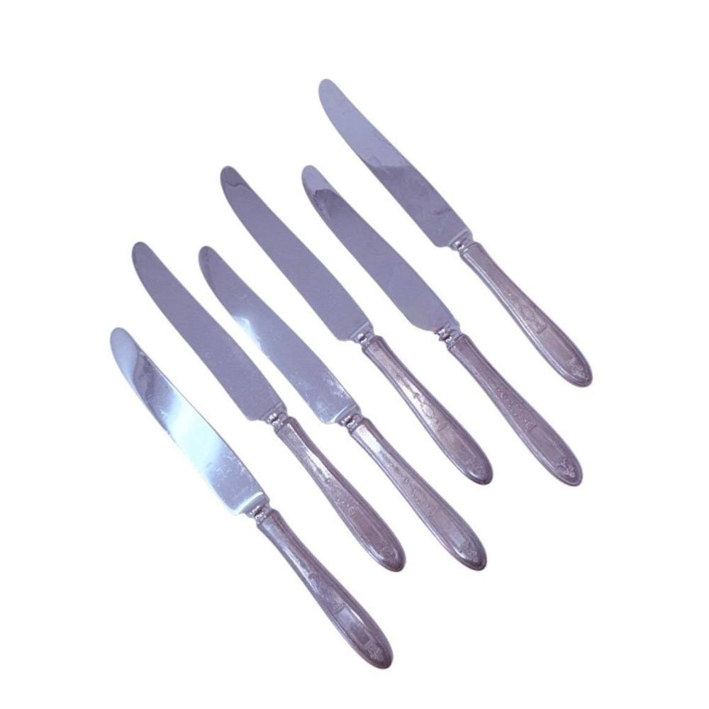 6 Dinner Knives Grosvenor Silverplate Flatware Oneida Silver 1921 No Monograms